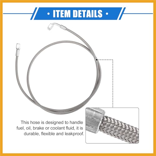 Partuto AN3 Braided Steel Turbo Oil Feed Line 90 Degree to Straight Hose End, 48" Remote Turbocharger Oil Drain Return Line for Car Durable Stainless Steel PTFE Silver Tone Replacement by Partuto - Image 5