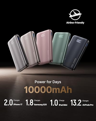 Image of INIU Portable Charger, Ultra Slim 45W Fast Charging Power Bank with Built-in AC Wall Plug, 10000mAh GaN 3-in-1 Battery Pack for Flight-Safe Travel, for iPhone 17 16, Samsung S26, iPad etc, Champagne