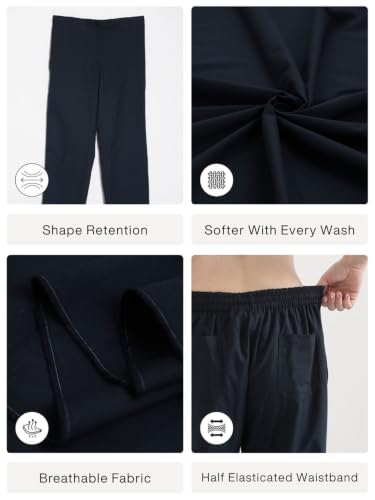 Image of SAADAA Women's Airy Linen Straight Pants | Regular Fit Trousers | Half Elasticated with Drawstrings & Buttons | 4 Pockets | Everyday & Office Wear