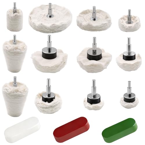 Tnisesm 15Pcs Buffing Wheel Kits,Polishing Wheels Buffing Pads for Drill for Metal Aluminum,Stainless Steel, Chrome, Jewelry, Wood, Plastic, Ceramic, Glass,etc