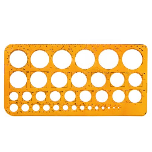 Stencil e circolare, righello per misurare e progettare, treccia in acciaio per disegnare (arancione), stencil con 36 cerchi