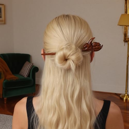 GLUBU 2Pcs French Hair Pins for Women - Wood Hair Fork & Sticks Set, Vintage Hair Pins for Women Updo Hairstyles,Secure Bun Holder (Natural Wood)