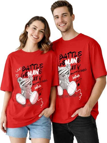 Image of LEOTUDE Couple Combo Men's Oversized T-Shirt & Women's Drop Shoulder Tshirt