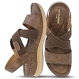 YOKI NOMI-02 Women’s Summer Criss Cross Wedge Slides – Elastic Strap, Platform Wedge, Casual Leather Slip On Wedge Sandals for Women, Womens Sandals Comfortable Dressy (Bronze, Size 9)