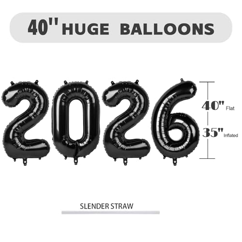 Image of 2026 Balloon 40 inch Black Number Balloons for 2026 Party Decorations | Saturated Color, Large 40 inch, With Inflation Straw & Hanging Holes, Great for Men's Birthday, Gothic Theme Party, Halloween