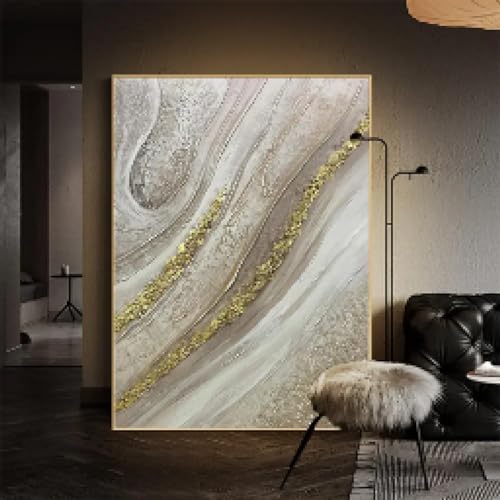Peinture à l'huile abstraite feuille d'or moderne maison art mural 90x140
