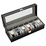 OulQinyhome Caja de Relojes 6 Compartimentos con tapa de acrílico de Cristal Estuche de Relojes en PU Cuero con Cojines Extraíbles Regalo Unisex para Cumpleaños y Acción de Gracias