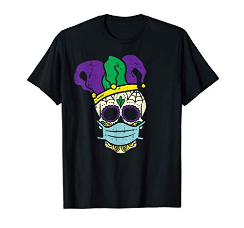 Sugar Skull Jester Hat Face Mask Mardi Gras Quarantine Gift T-Shirt