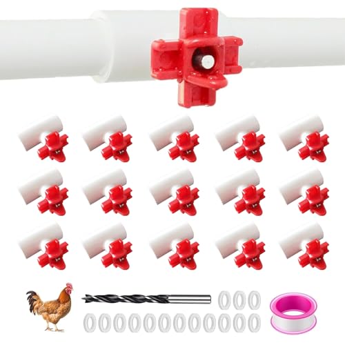 15-Pack Horizontal Chicken Nipples Waterer with 1/2 PVC Tee Fittings Automatic Poultry Waterer Kit for DIY Chicken Duck Quail Watering System Side Mount Drinker