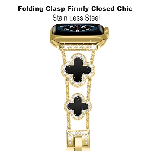 Image of Musk-MSKR Diamond Metal Bands Add Sparkle to Your Watch For Apple Watch Series 11 /10 /9 /8 /7 /6 /5 /4 /3 /2 /SE /Ultra Clover Simple and Stylish Compatible with 38mm40mm41mm42mm44mm45mm 46mm49mm Women's Wear