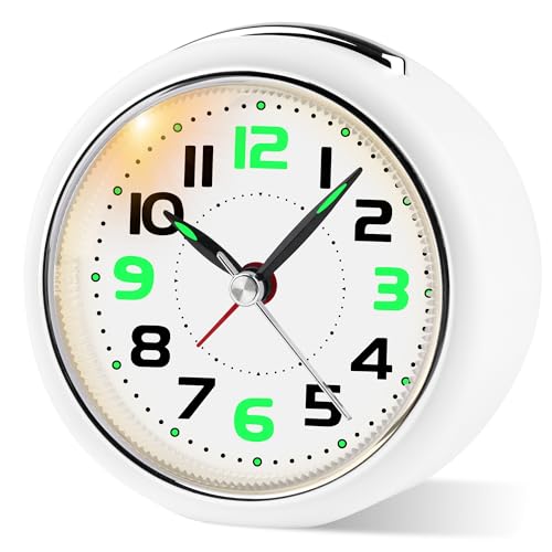 Juboos Despertador Infantil sin tictac con función de repetición y luz Nocturna, Funciona con Pilas, Despertador de Cuarzo analógico para niños y niñas (Blanco)