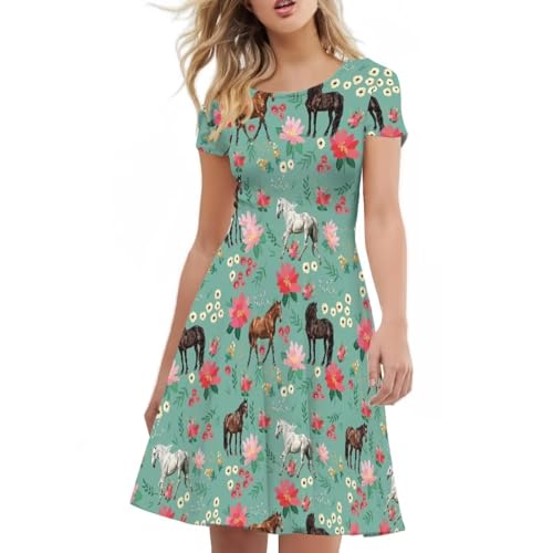 Image of AFPANQZ Womens Casual Summer Lightweight Vintage Dress Short Sleeve Midi Dress Knee-Long Luxury Formal Dress