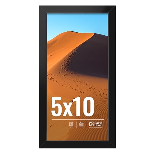 LaVie Home 5x10 Picture Frame for Wall Display, 5x10 Black Picture Frame with HD Plexiglas, 5 x 10 Photo Frame 1 Pack, Display Frame for Vertical or Horizontal, Classic Collection