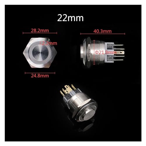 Interrupteur bouton métallique 16mm LED 12V vert étanche pour montage fixe - 6