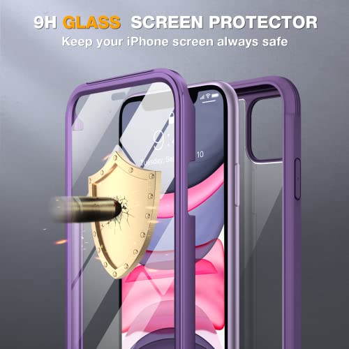 Image of Miracase Glass Series for iPhone 11 Case 6.1 inch, Upgraded Full-Body Rugged Phone Bumper Case Cover with Built-in 9H Tempered Glass Screen Protector and Camera Protector, Purple