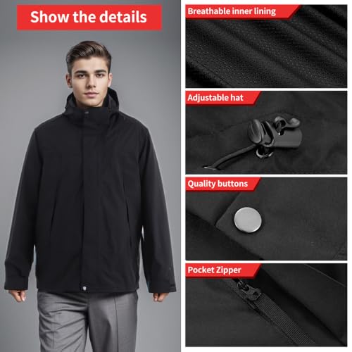 Men's Rain Jacket Outdoor Windbreaker Rain Coat Breathable Windproof Rain Suit Hooded Softshell Jacket4