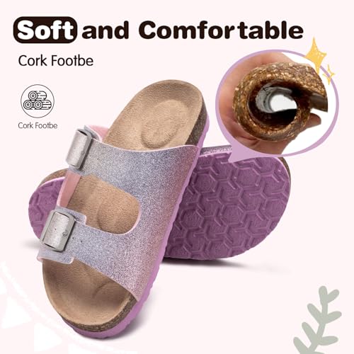 Image of FITORY Boys Girls Glitter Slide Sandals, Cork Slipper with Adjustable Straps for Little Kid /Big Kid