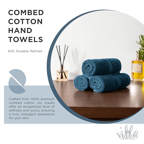 Image of Cotton Hand Towels Set of 4, 16 x 28, Oeko-TEX Certified, Quick Dry, Blue
