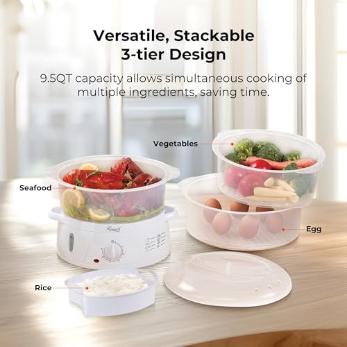 image for Rosewill Electric Food Steamer with 3 Tiers BPA-Free Stackable, Dishwa