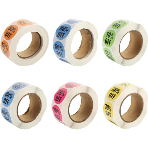 MAGICLULU 6 rolos de autocolantes de desconto autocolantes para lojas de retalho etiquetas de preço de venda percentagens de 10 a 60 para promoções e liquidações