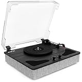 RIF6 Record Player with Speakers and Anti Dust Cover — 3 Speed Vinyl Player with Ruby Needle — Bluetooth and Auto Stop Function — Black Wood