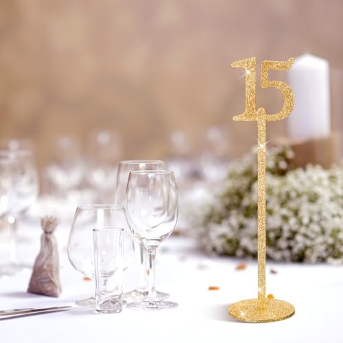 Chunful 20 Pcs Glitter Table Numbers 1-20 Wooden Wedding Table Numbers for Wedding Reception, Banquet, Catering Events, with Holder Base(Gold) by Chunful - Image 4