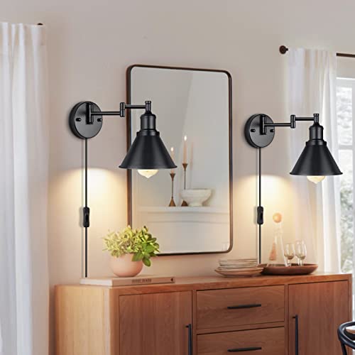 La Mejor Lista de Lámparas de pared de brazo múltiple de esta semana. 42 JSXing Lámpara De Pared Con Brazo Oscilante, Acabado Negro Con Interruptor De Encendido/Apagado, Base E26, Iluminación De Pared Para Dormitorio Cabecera Sala de Estar Cocina