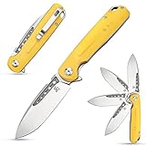 Sitivien ST131 Folding Knife,D2 Blade G10 Handle EDC Tool Knife with Liner Lock for Outdoor Camping Hiking Fishing(Yellow)