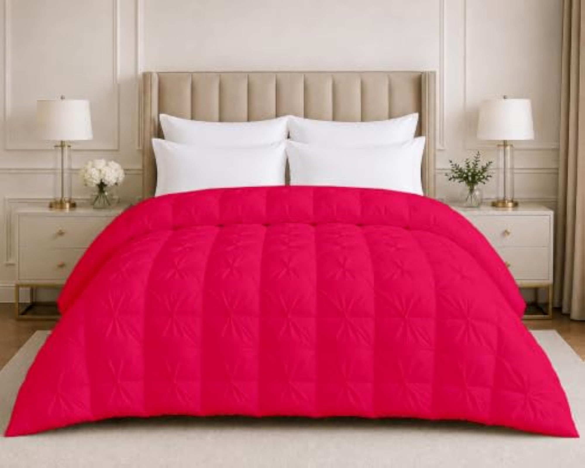 Microfiber AC Razai/Comforter, Pintuck Hot Pink, Single