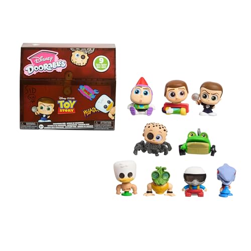 Disney Doorables Pixar Toy Story Sid's Toy Box Collection Peek, 9 Figures | Buzz Lightyear, 9 Exclusive Collectible Figures, Kids Toys Ages 5 Up