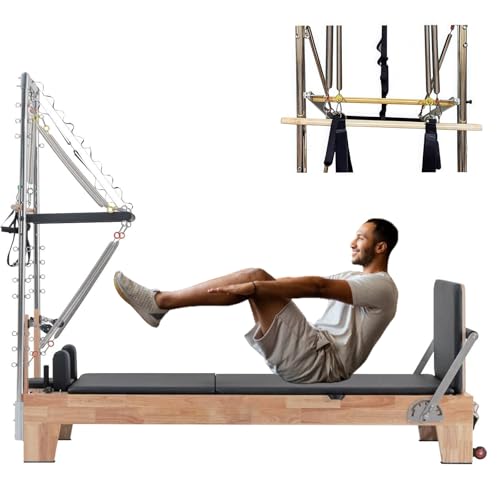 タワー付き木製ピラティスマシン、U字型プルバー、ジャンプボード、ピラティスボックス付きピラティスリフォーマーマシン、ホームスタジオジムワークアウト用