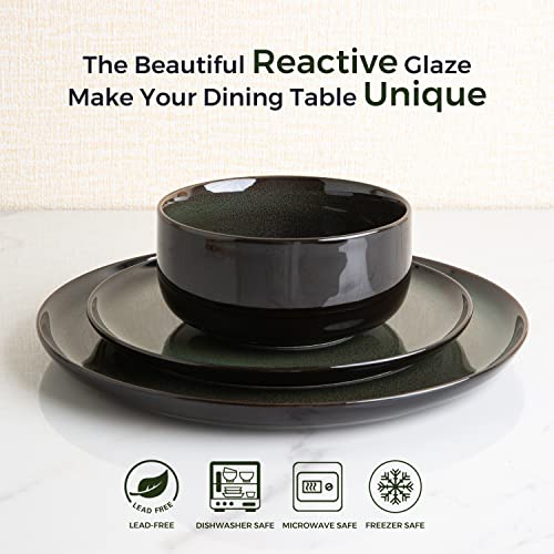 Leratio Ceramic Plates Set Of 6, 8.5 Inch Reactive Glaze Light Weight Porcelain Salad Plates,Modern Shape Dinnerware Dishes Set For Kitchen,Microwave&Dishwasher&Oven Safe,Resistant-Green #TOP1