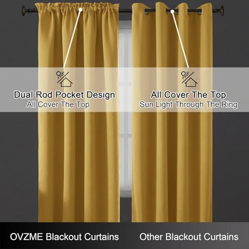 Image of Bright Gold Blackout Curtains for Bedroom 84 Inch Length 2 Panels Set, Thermal Insulated Curtains for Living Room Nursery, Energy Saving Cortinas Blackout para Dormitorio, 2x40Wx84L