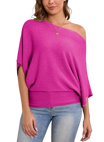 Image of MAKARTHY Womens Batwing Sleeves Knitted Dolman Pullovers Boat Neck Tops Sweatershirts