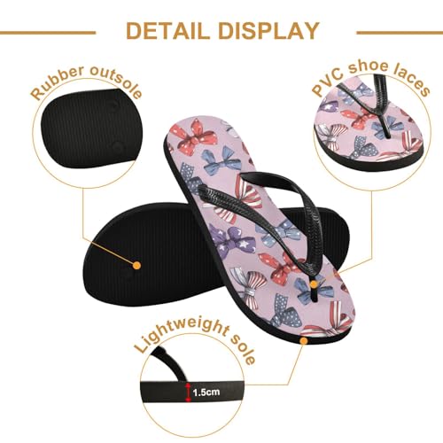 ALAZA Cute Flag Bows Flip Flops for Women Fashion Beach Slippers Comfort Mens Flip Flops Non-Slip Rubber Shower Slippers Sandal for Hotel Travel Sport,XS3
