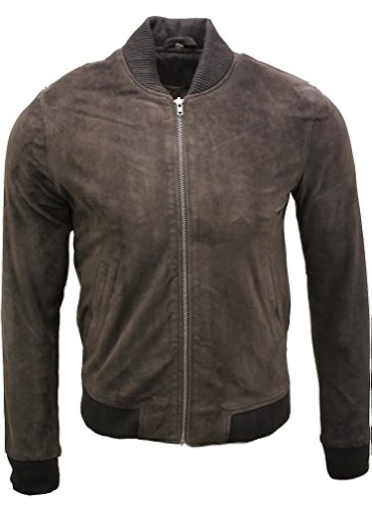 Infinity Mens Retro Brown Goat Suede Leather Bomber Varsity