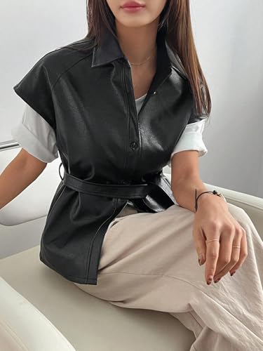 Trendy Black PU Leather Casual Jacket for Women - X-Large Size, Perfect for Fall & Winter - Image 2