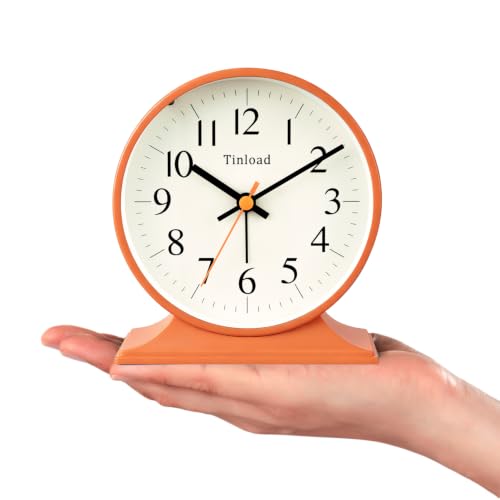 Image of 4.5 inchRetro Analog Alarm Clock,Vintage decor , Super Silent Non Ticking Small Clock with Manual Light, Snooze, Battery Operated, for Bedroom, Living Room, Office,Nightstand, Bedside, Desk ,Table(Orange)