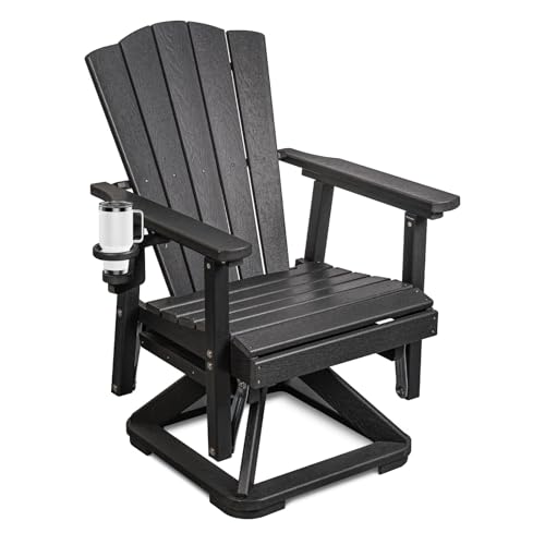 LETKIND Adirondack Swivel Glider Chair, Weather Resistant Adirondack Outdoor Rocking Chair, HDPE Glide for Outside, All-Weather Glider Chair for Porch, Balcony, Lawn, Black