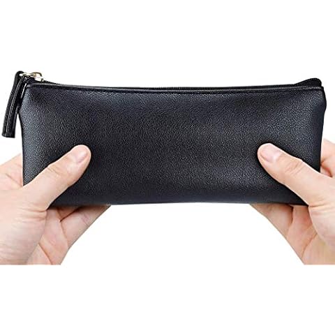 MROCO Pencil Case Pencil Pouch Black Pencil Bag PU Leather Pen Case Small Zipper Pouch for Pencils, Pens, Markers, Makeups, Change, Coins Cover