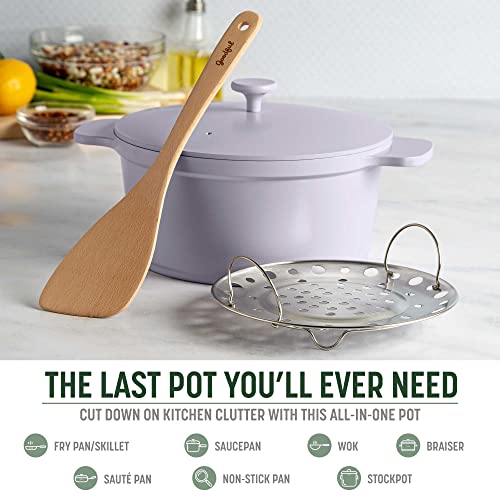 Image of Goodful All-In-One Pot, Multilayer Nonstick, High Performance Cast Dutch Oven With Matching Lid, Roasting Rack And Turner, Made Without PFOA, Dishwasher Safe Cookware, 4.7-Quart, Lilac Frost