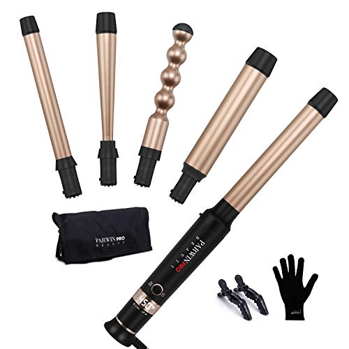 PARWIN PRO 5 in 1 Curling Iron Wands Set with 5 Interchangeable Barrels