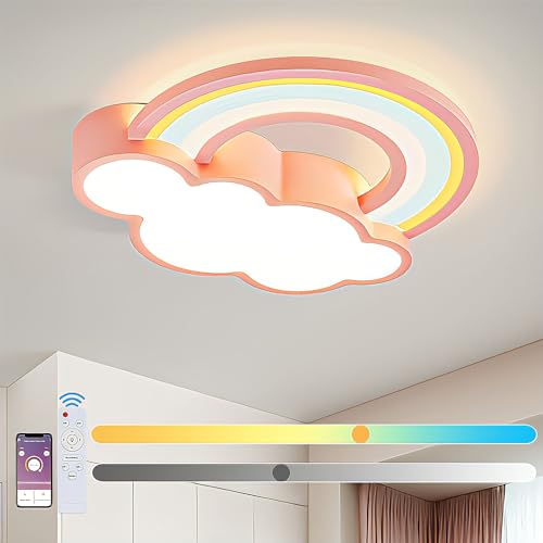 KZT LED Plafones de Techo Regulable con Mando a Distancia Moderna Nubes Arcoiris Lámpara de Techo Niño y Niña Luz de Techo...