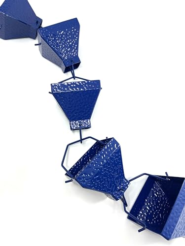 Rain Chains, Roof Gutter Downspout/Spout Channel, Rainwater Water Catcher/Diverter, 8.5 feet Length, Metal, Blue Powder Coated, Texture Square, Modern, 5517BLU - Image 5