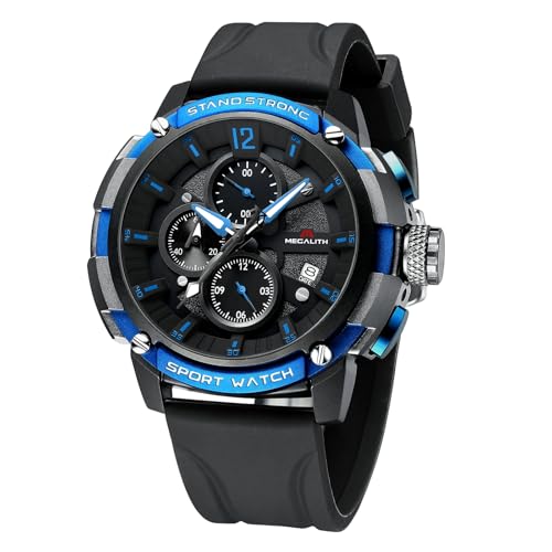 Image of MEGALITH Heavy Duty Watches for Men: Sport Military Analog Wrist Watch | 1 /10 Sec Chronograph, Large Face, Silicone, Waterproof Luminous, Black Everyday Watch, Work Outdoor,Gifts for Husband Father