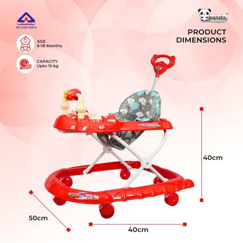 Image of Panda Baby Products Walker with Push Handle, Musical Toys & Adjustable Height - Safe & Comfortable Learning Walker for Babies (6-18 Months) (Red, 111 Baby Walker)
