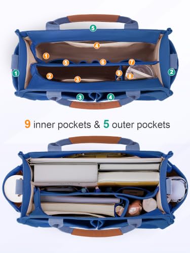 Image of FIORETTO Womens Canvas Tote Bag Purse with Individual Compartment, Zipper Top, Reinforced Bottom & Luggage Sleeve