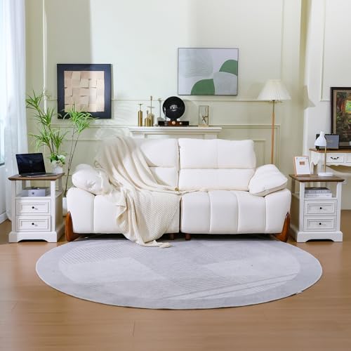 Image of Farmhouse Nightstands Set of 2 with Charging Station,White & Wood Tabletop | End Tables with 2 Drawers, Open Shelf, USB Ports, Metal Knobs, for Rustic Bedroom Bedside, Living Room, Dorm