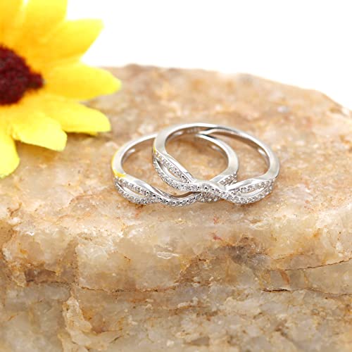 Uloveido 925 Sterling Silver Cubic Zirconia 2 Stackable Rings Enhancer for Women Wedding Engagement Anniversary Promise Rings Y21903