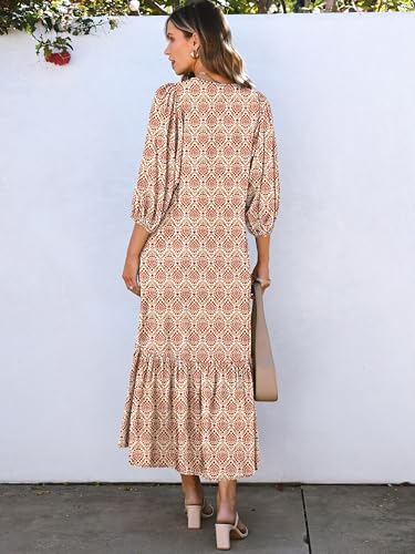 ANRABESS Boho Maxi Dresses for Women Summer Puff Sleeve V Neck Flowy Long Casual Dress with Pockets 2025 Vacation Outfits4
